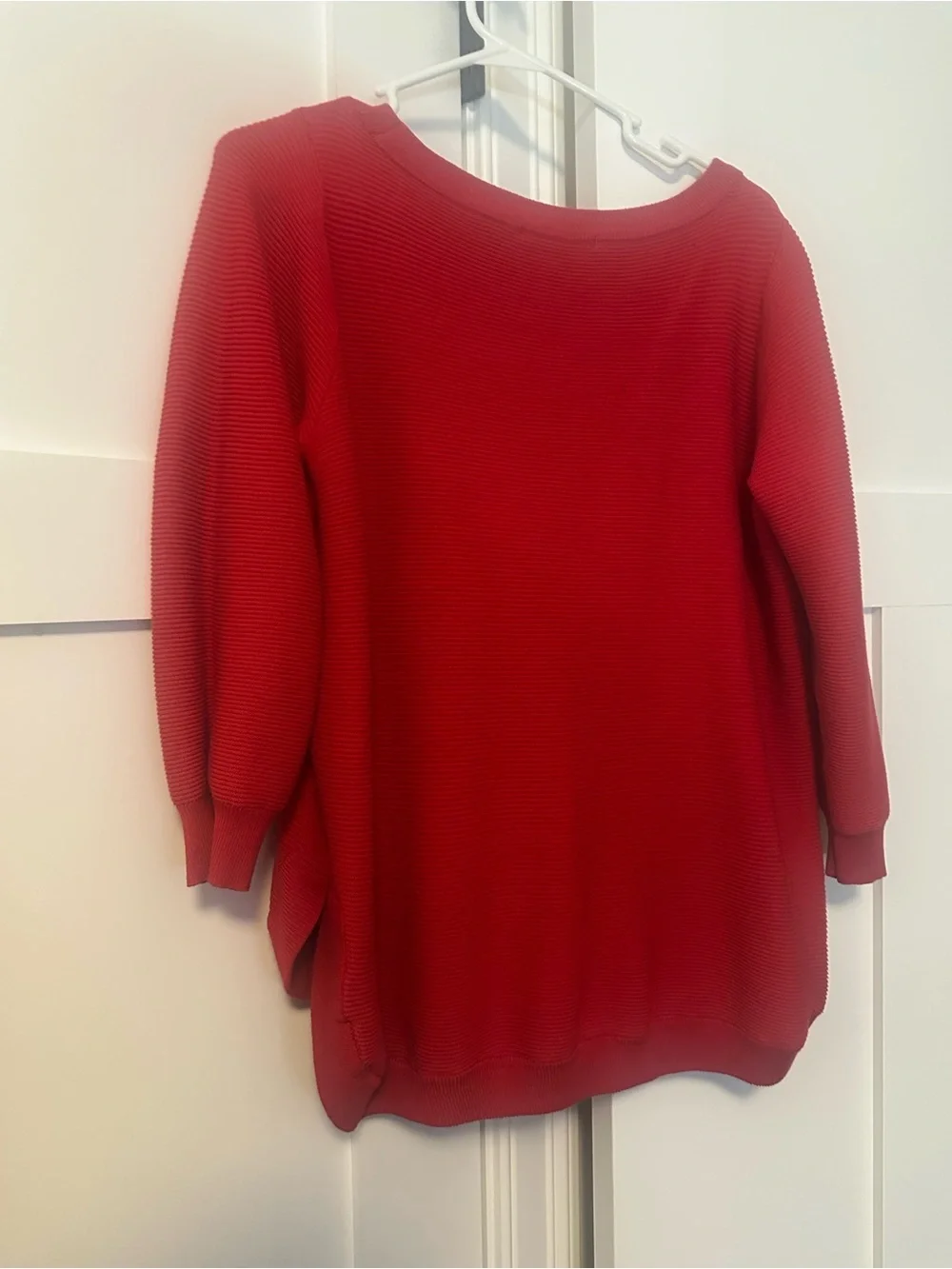 Cyrus Red Ribbed Scoop-Neck Pullover Sweater